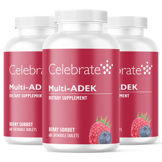 Multi-ADEK vitamīns bez dzelzs, košļājamā veidā, ogu sorbets