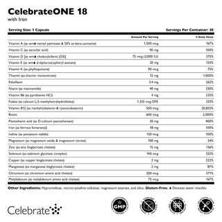 CelebrateONE 18 Multivitamīns ar dzelzi vienreiz dienā, kapsulas
