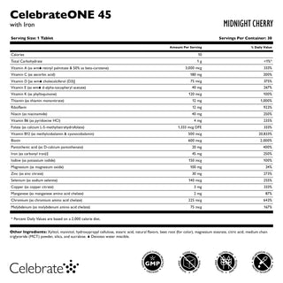 CelebrateONE 45 Multivitamīns ar dzelzi, košļājams, vienu reizi dienā