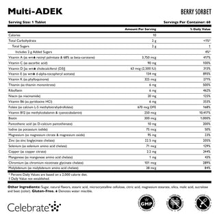 Multi-ADEK vitamīns bez dzelzs, košļājamā veidā, ogu sorbets