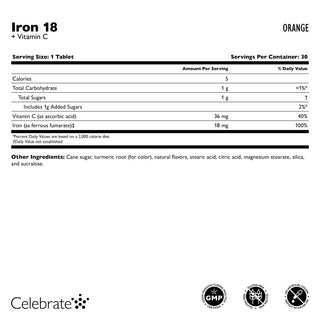 Iron 18 mg + Vitamin C Chewable Tablets, Orange