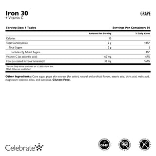 Iron 30 mg + Vitamin C, Chewable Tablets, Grape