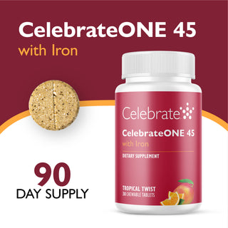 CelebrateONE 45 Multivitamīns ar dzelzi, košļājams, vienu reizi dienā