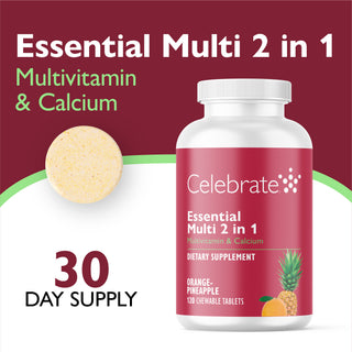 Essential Multi 2 in 1 multivitamīns ar kalciju, košļājams