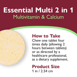 Essential Multi 2 in 1 multivitamīns ar kalciju, košļājams