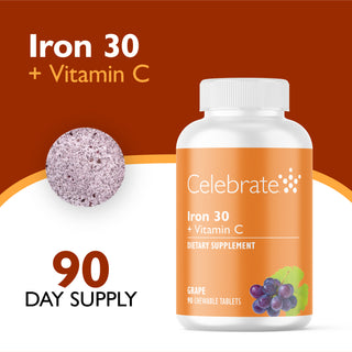 Dzelzs 30 mg + C vitamīns, košļājamā veidā, vīnogas