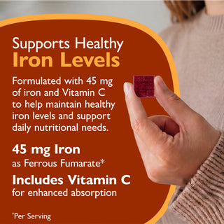 Dzelzs 45 mg + C vitamīns, mīkstās košļājamās tabletes