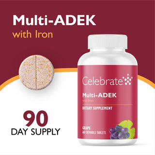 Multi-ADEK vitamīns ar 60 mg dzelzs, košļājamā veidā, vīnogas